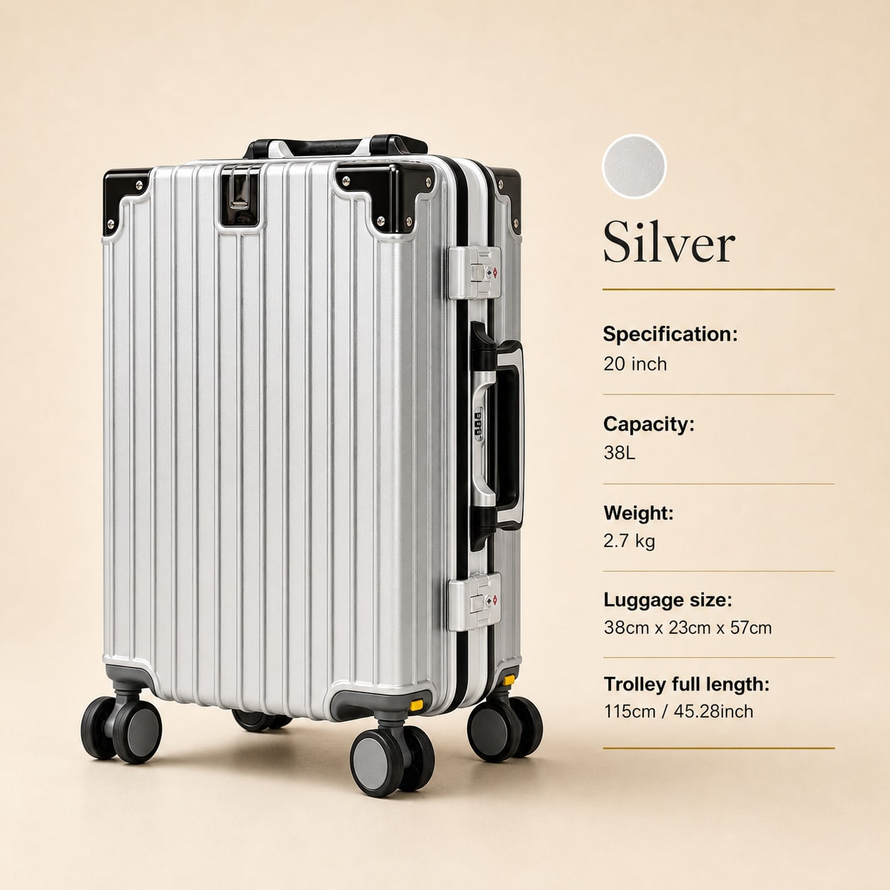 Aluminum Frame Carry On Luggage - 20 inch handbagage, goedgekeurd voor gebruik